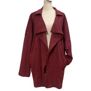Lulus Burgundy Suede Lucky Break Oversized Open Front Waterfall Drape Jacket